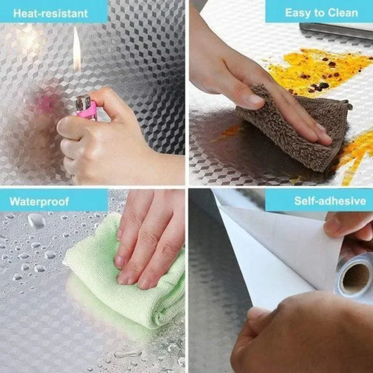 Kitchen Wallpaper Stickers Self Adhesive Aluminum Foil Oil Proof Waterproof Stickers for Countertop Drawer Cabinets Shelf Line