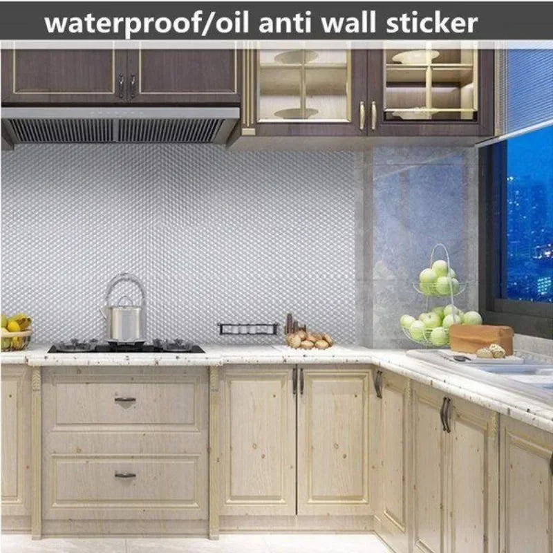 Kitchen Wallpaper Stickers Self Adhesive Aluminum Foil Oil Proof Waterproof Stickers for Countertop Drawer Cabinets Shelf Line